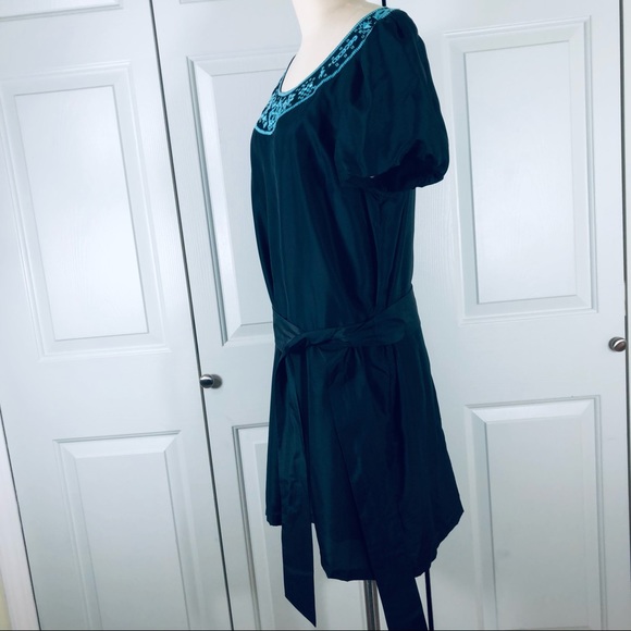 Tory Burch Silk Embroidered Puff Short Sleeves Sheath Black Lined Dress Size 14 - Picture 7 of 16